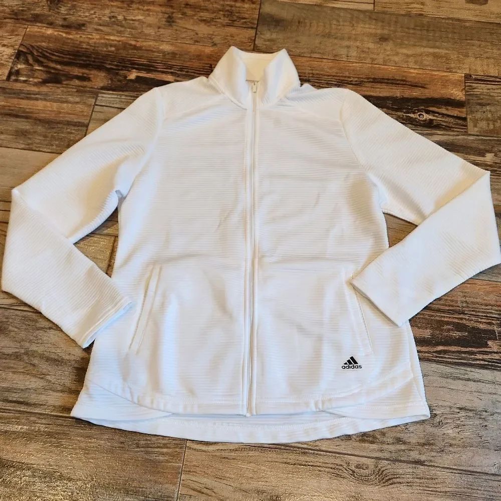 🔸️Adidas White Golf Ribbed Textured Knit Lightweight Jacket Large
